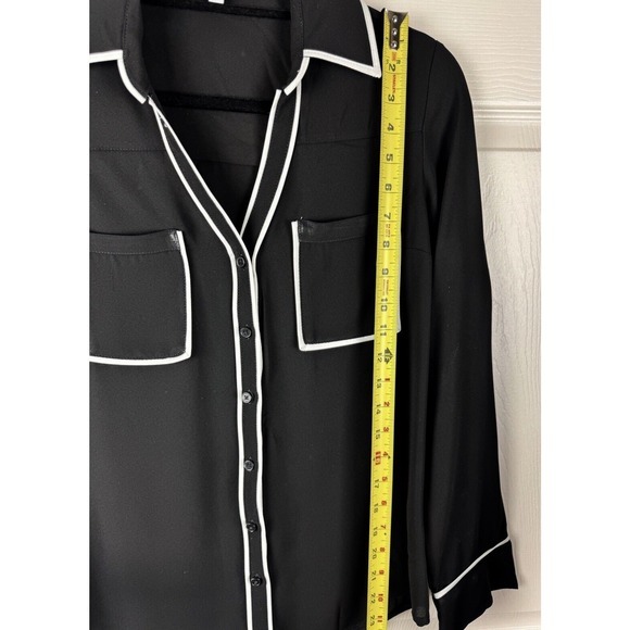 Express The Portofino Shirt Black White Piping Button Up Blouse‎ S Preppy 48-0 - Picture 5 of 12